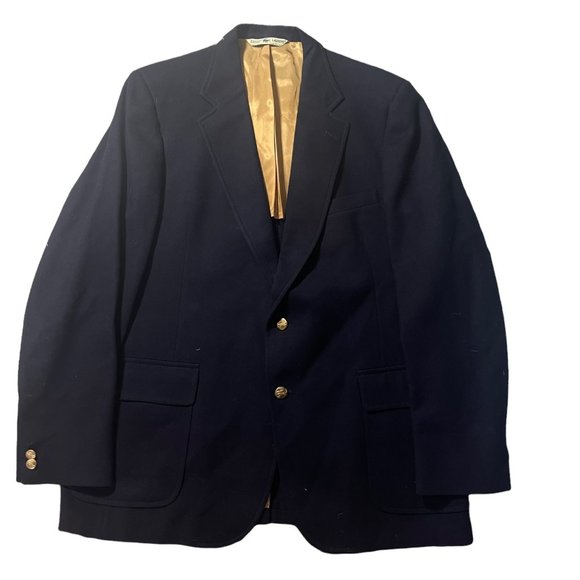 IZOD LACOSTE Vintage 2 Gold Alligator Button Navy Blue Blazer - Picture 1 of 5
